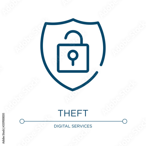 Theft icon. Linear vector illustration from cyber robbery collection. Outline theft icon vector. Thin line symbol for use on web and mobile apps, logo, print media.