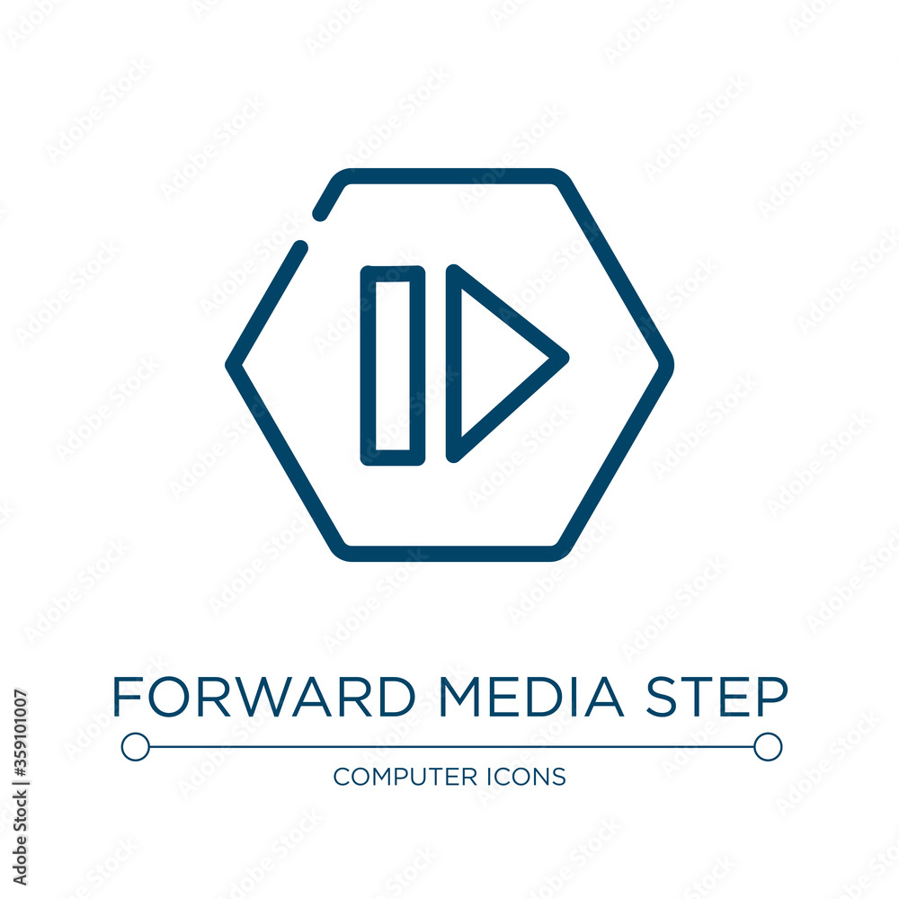 Forward media step icon. Linear vector illustration from computer and media collection. Outline forward media step icon vector. Thin line symbol for use on web and mobile apps, logo, print media. Forward media step icon. Linear vector illustration from computer and media collection. Outline forward media step icon vector. Thin line symbol for use on web and mobile apps, logo, print media.