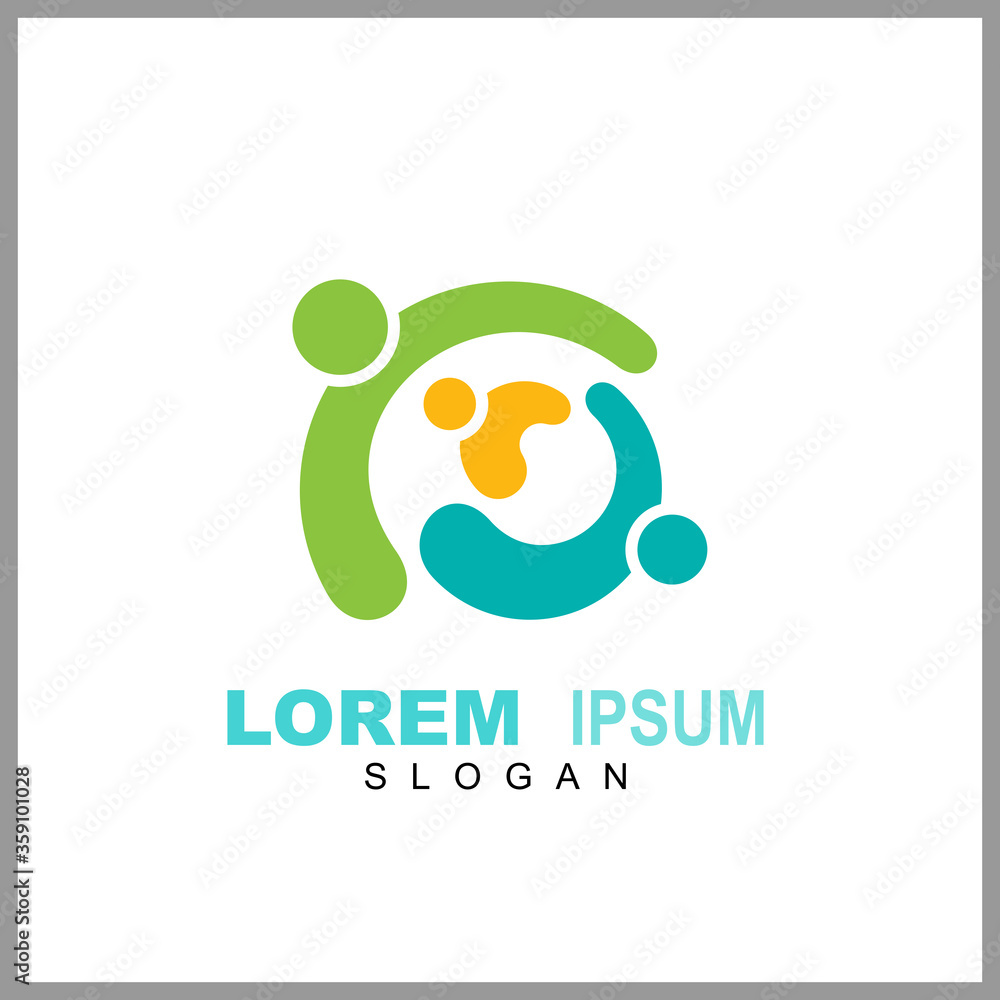 People logo design vector illustration, human care symbol, happy family icon, community foundation