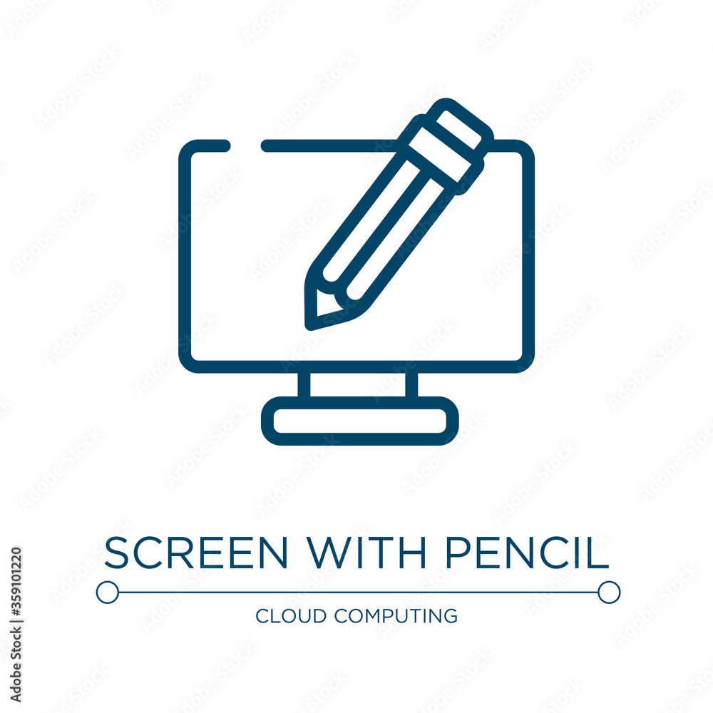 Screen with pencil icon. Linear vector illustration from computer and media collection. Outline screen with pencil icon vector. Thin line symbol for use on web and mobile apps, logo, print media.