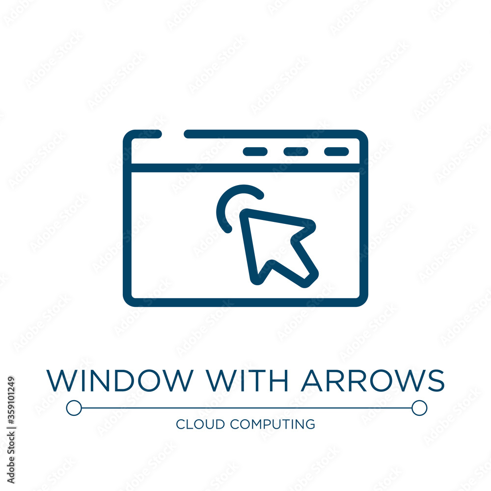 Window with arrows icon. Linear vector illustration from computer and media collection. Outline window with arrows icon vector. Thin line symbol for use on web and mobile apps, logo, print media. Window with arrows icon. Linear vector illustration from computer and media collection. Outline window with arrows icon vector. Thin line symbol for use on web and mobile apps, logo, print media.