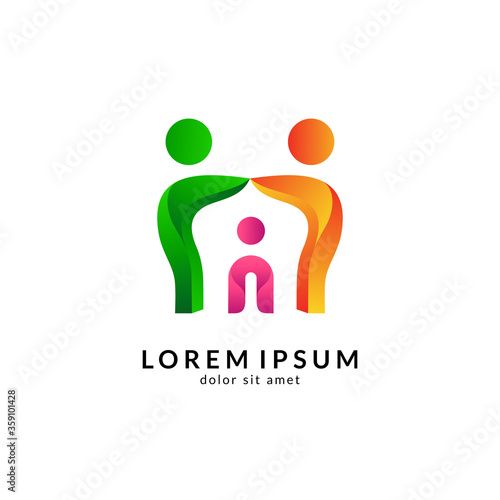 People logo design vector illustration, human care symbol, happy family icon, community foundation