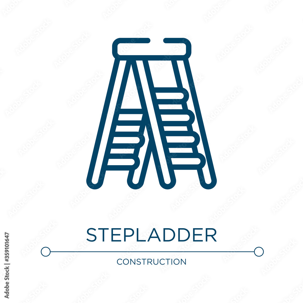Stepladder icon. Linear vector illustration from construction collection. Outline stepladder icon vector. Thin line symbol for use on web and mobile apps, logo, print media. Stepladder icon. Linear vector illustration from construction collection. Outline stepladder icon vector. Thin line symbol for use on web and mobile apps, logo, print media.