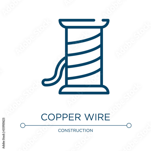 Copper wire icon. Linear vector illustration from electrician tools collection. Outline copper wire icon vector. Thin line symbol for use on web and mobile apps, logo, print media.