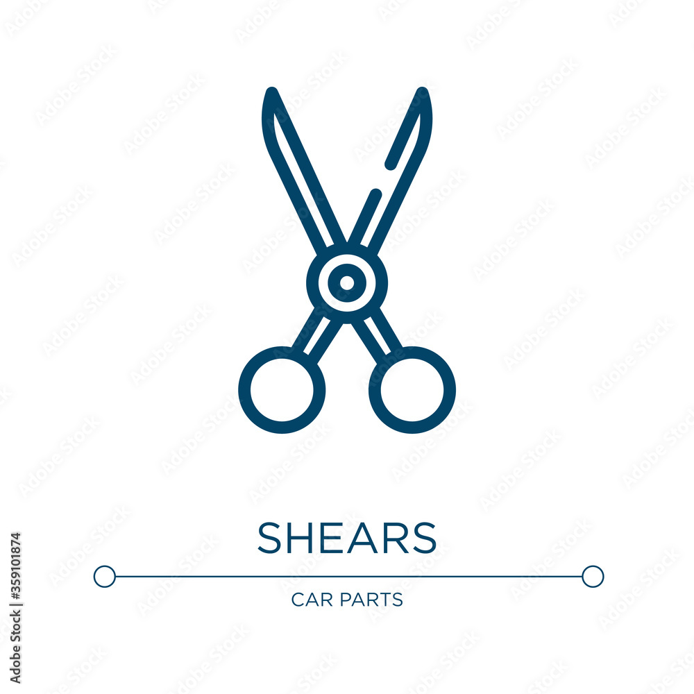 Shears icon. Linear vector illustration from tool box collection. Outline shears icon vector. Thin line symbol for use on web and mobile apps, logo, print media. Shears icon. Linear vector illustration from tool box collection. Outline shears icon vector. Thin line symbol for use on web and mobile apps, logo, print media.