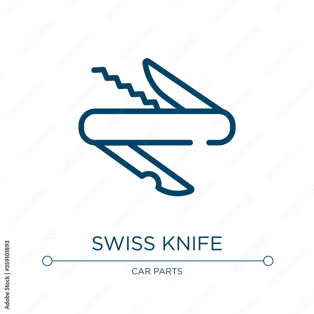Swiss knife icon. Linear vector illustration from construction collection. Outline swiss knife icon vector. Thin line symbol for use on web and mobile apps, logo, print media. Swiss knife icon. Linear vector illustration from construction collection. Outline swiss knife icon vector. Thin line symbol for use on web and mobile apps, logo, print media.