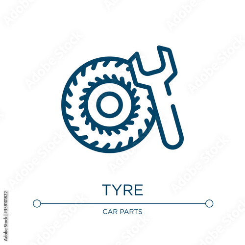 Tyre icon. Linear vector illustration from car repair collection. Outline tyre icon vector. Thin line symbol for use on web and mobile apps, logo, print media.