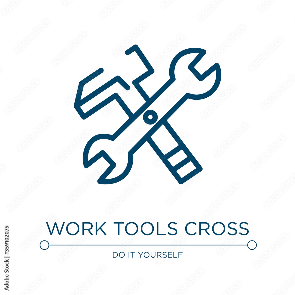 Work tools cross icon. Linear vector illustration from work tools collection. Outline work tools cross icon vector. Thin line symbol for use on web and mobile apps, logo, print media.