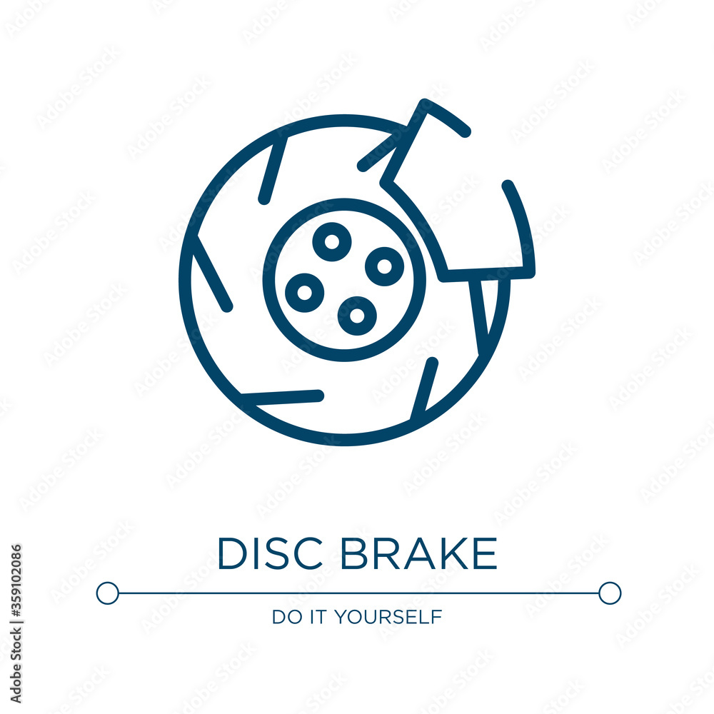 Obraz premium Disc brake icon. Linear vector illustration from work tools collection. Outline disc brake icon vector. Thin line symbol for use on web and mobile apps, logo, print media.