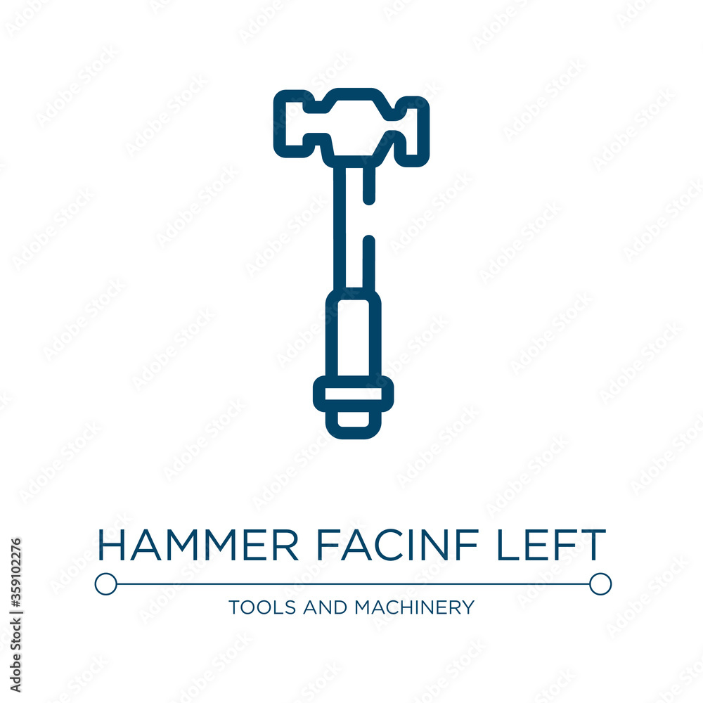 Hammer facinf left icon. Linear vector illustration from tools and machinery collection. Outline hammer facinf left icon vector. Thin line symbol for use on web and mobile apps, logo, print media.