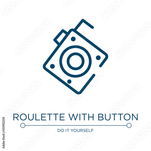 Roulette with button icon. Linear vector illustration from tools and machinery collection. Outline roulette with button icon vector. Thin line symbol for use on web and mobile apps, logo, print media.