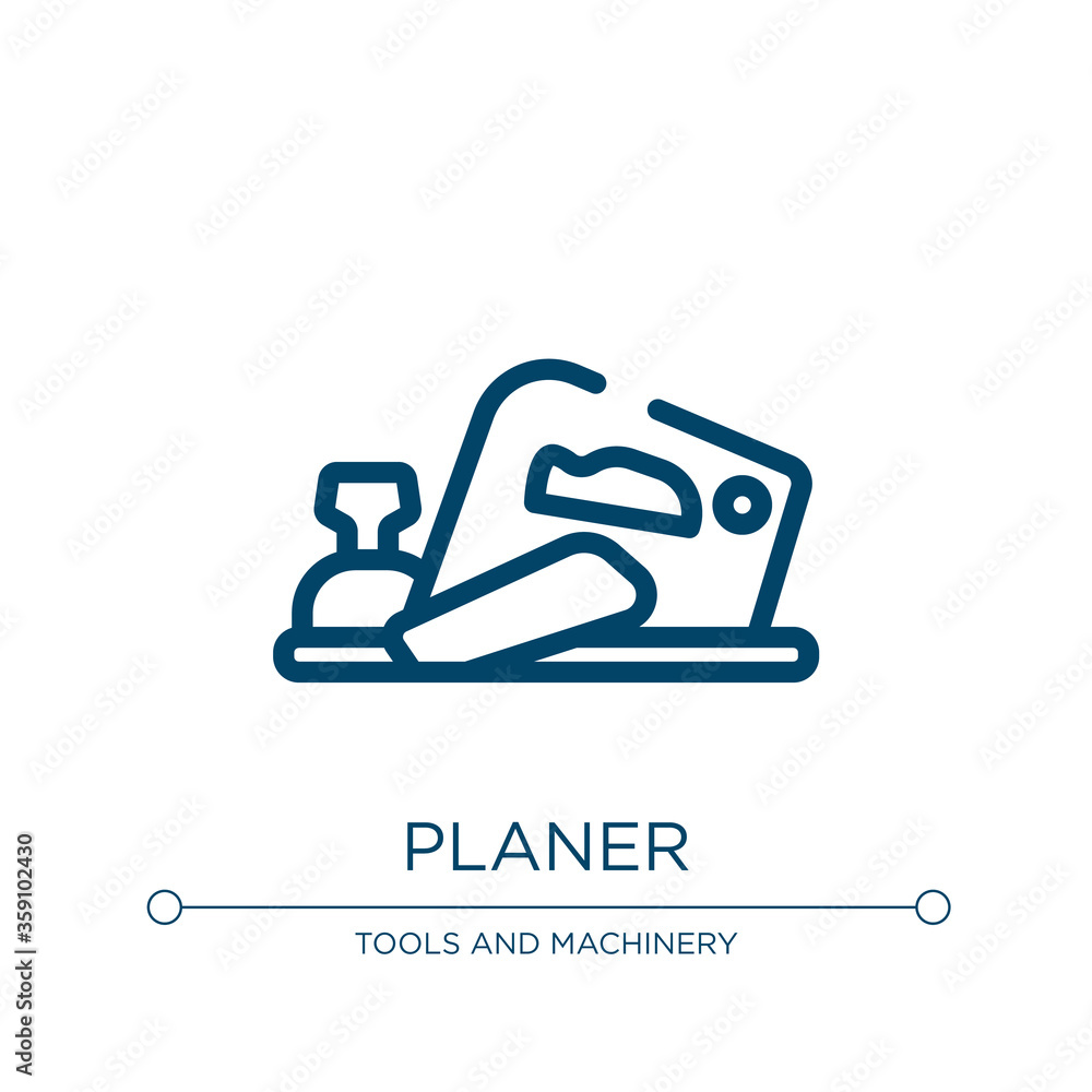Planer icon. Linear vector illustration from construction tools collection. Outline planer icon vector. Thin line symbol for use on web and mobile apps, logo, print media. Planer icon. Linear vector illustration from construction tools collection. Outline planer icon vector. Thin line symbol for use on web and mobile apps, logo, print media.
