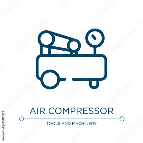 Air compressor icon. Linear vector illustration from construction tools collection. Outline air compressor icon vector. Thin line symbol for use on web and mobile apps, logo, print media.