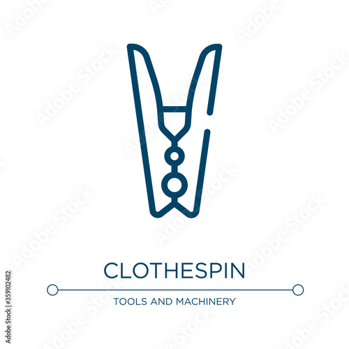Clothespin icon. Linear vector illustration from housekeeping collection. Outline clothespin icon vector. Thin line symbol for use on web and mobile apps, logo, print media.