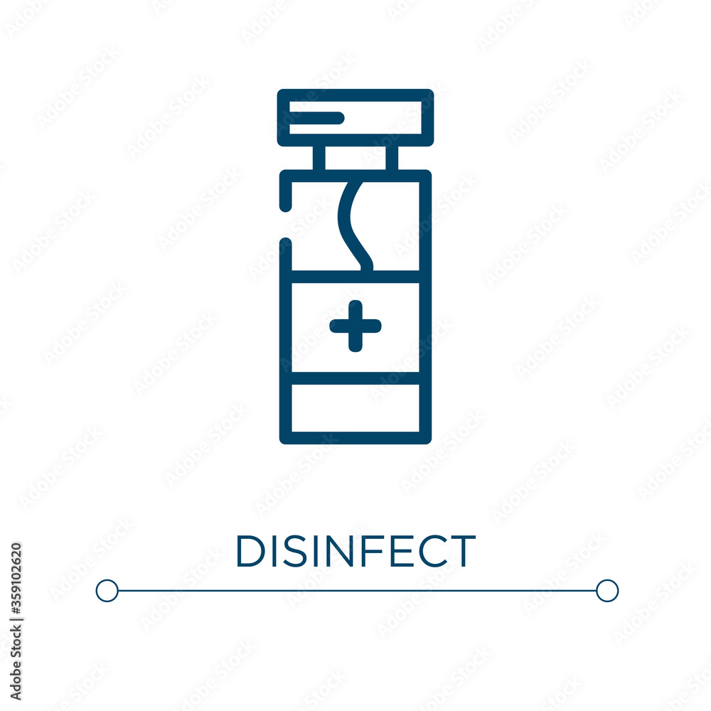 Disinfect icon. Linear vector illustration. Outline disinfect icon vector. Thin line symbol for use on web and mobile apps, logo, print media. Disinfect icon. Linear vector illustration. Outline disinfect icon vector. Thin line symbol for use on web and mobile apps, logo, print media.