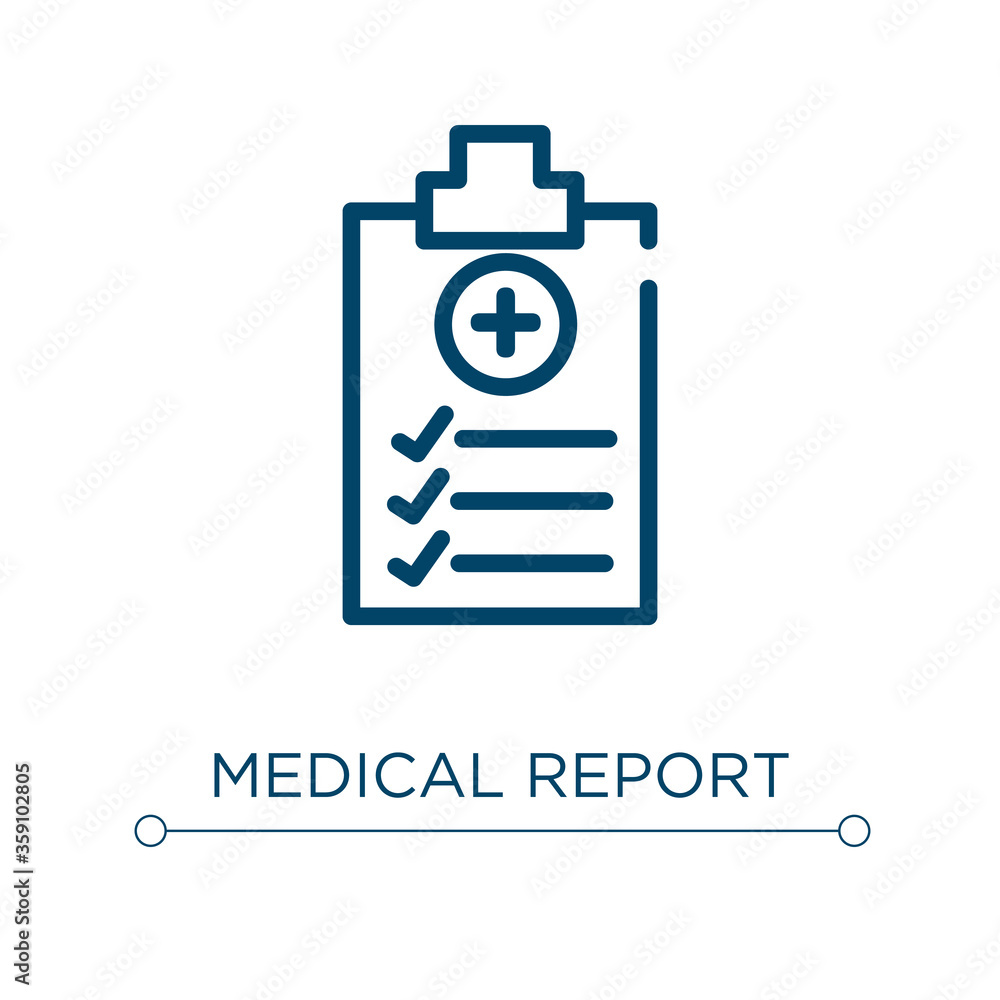Medical report icon. Linear vector illustration. Outline medical report icon vector. Thin line symbol for use on web and mobile apps, logo, print media. Medical report icon. Linear vector illustration. Outline medical report icon vector. Thin line symbol for use on web and mobile apps, logo, print media.