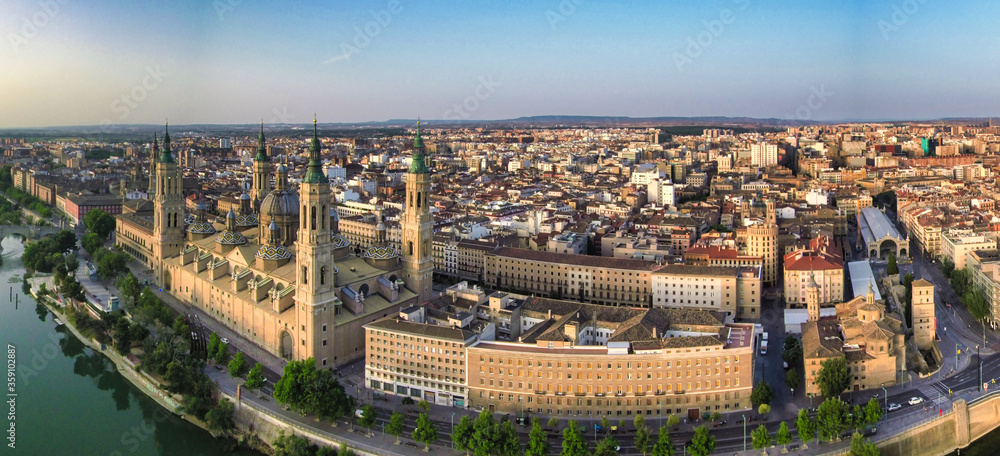 Obraz premium Aerial view in Zaragoza, city of Aragon,Spain. Drone photo