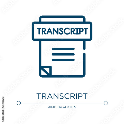 Transcript icon. Linear vector illustration from high school collection. Outline transcript icon vector. Thin line symbol for use on web and mobile apps, logo, print media.