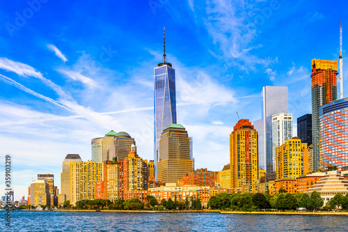 Photography Beautiful evening view of the Lower Manhattan, New York City, United States of A