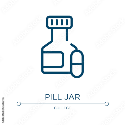 Pill jar icon. Linear vector illustration from laboratory collection. Outline pill jar icon vector. Thin line symbol for use on web and mobile apps, logo, print media.