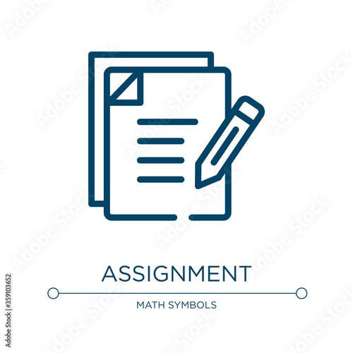Assignment icon. Linear vector illustration from university collection. Outline assignment icon vector. Thin line symbol for use on web and mobile apps, logo, print media.