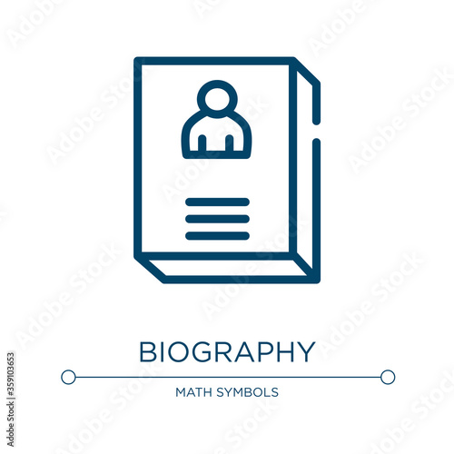 Biography icon. Linear vector illustration from in the library collection. Outline biography icon vector. Thin line symbol for use on web and mobile apps, logo, print media.