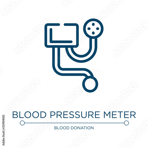 Blood pressure meter icon. Linear vector illustration from blood donation collection. Outline blood pressure meter icon vector. Thin line symbol for use on web and mobile apps, logo, print media.