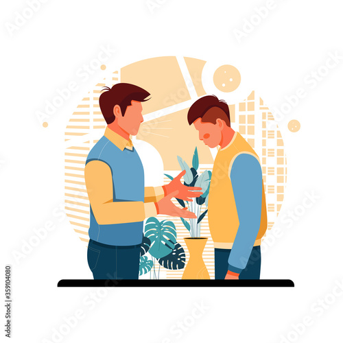 a portrait of the boss complaining to the employee, flat design concept. vector illustration