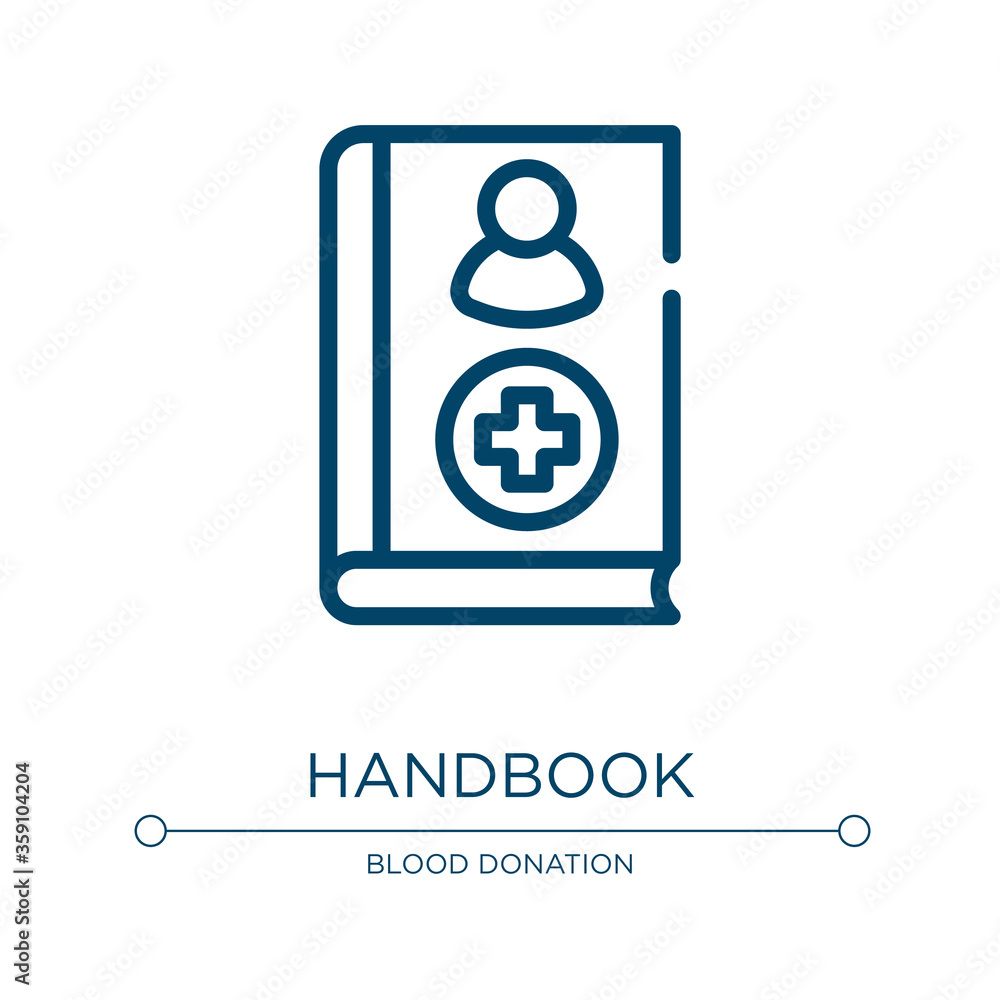 Naklejka premium Handbook icon. Linear vector illustration from medical services collection. Outline handbook icon vector. Thin line symbol for use on web and mobile apps, logo, print media.