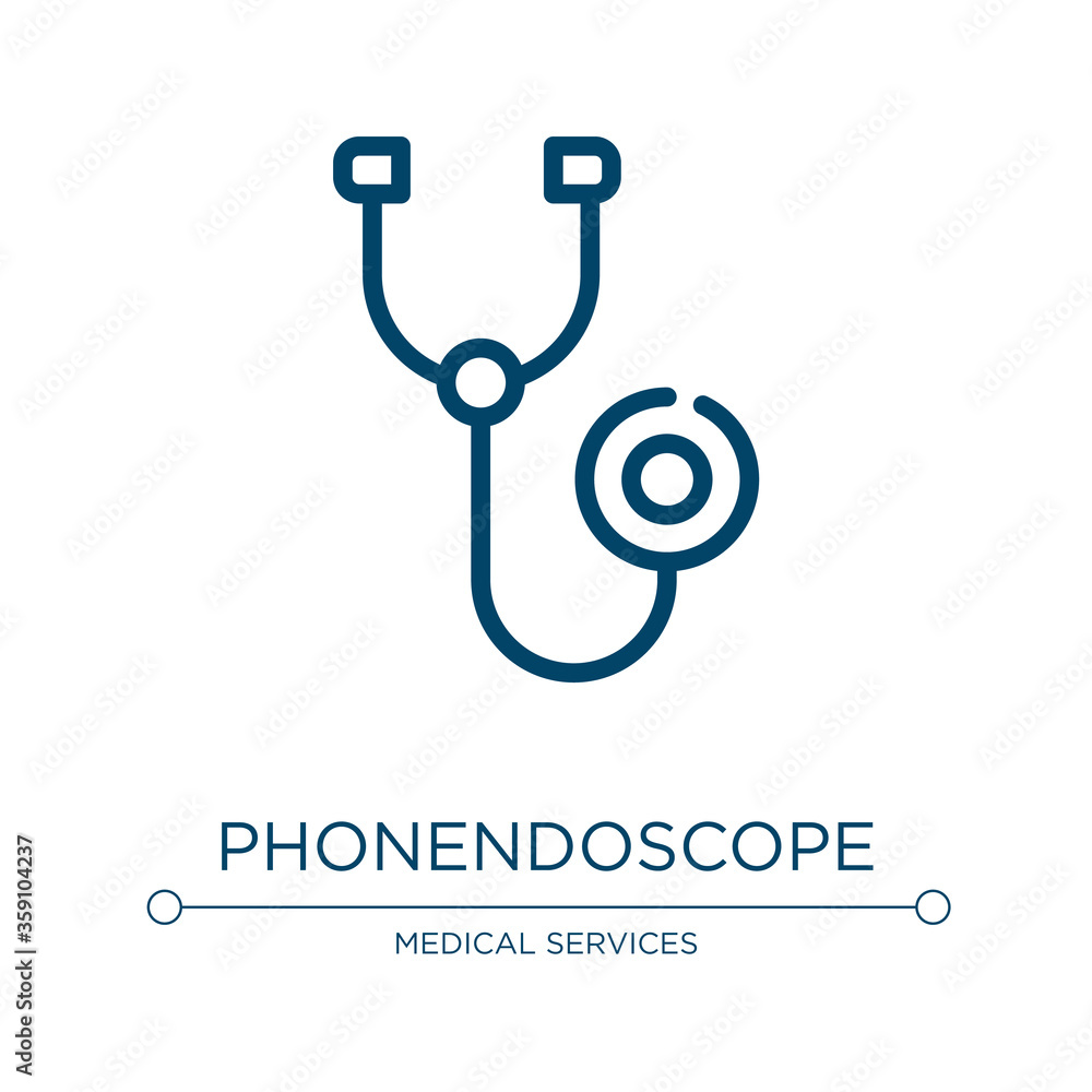 Phonendoscope icon. Linear vector illustration from medical services collection. Outline phonendoscope icon vector. Thin line symbol for use on web and mobile apps, logo, print media. Phonendoscope icon. Linear vector illustration from medical services collection. Outline phonendoscope icon vector. Thin line symbol for use on web and mobile apps, logo, print media.
