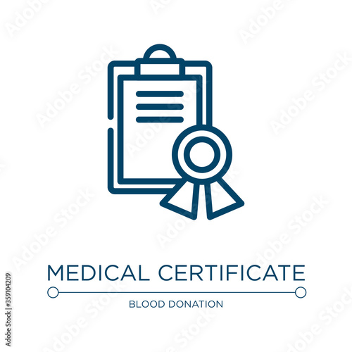 Medical certificate icon. Linear vector illustration from medical services collection. Outline medical certificate icon vector. Thin line symbol for use on web and mobile apps, logo, print media.