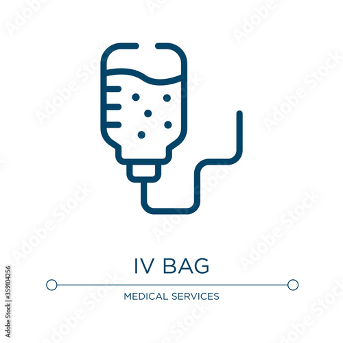 Iv bag icon. Linear vector illustration from medical services collection. Outline iv bag icon vector. Thin line symbol for use on web and mobile apps, logo, print media.