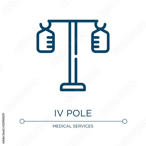 Iv pole icon. Linear vector illustration from medical services collection. Outline iv pole icon vector. Thin line symbol for use on web and mobile apps, logo, print media.
