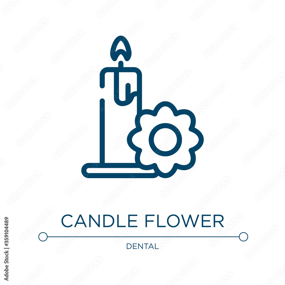 Candle flower icon. Linear vector illustration from relaxing in a spa collection. Outline candle flower icon vector. Thin line symbol for use on web and mobile apps, logo, print media. Candle flower icon. Linear vector illustration from relaxing in a spa collection. Outline candle flower icon vector. Thin line symbol for use on web and mobile apps, logo, print media.