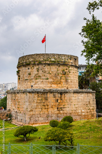 It's Hidirlik Tower, Karaalioglu Park in the historic town of Antalya, Turkey photo