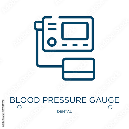 Blood pressure gauge icon. Linear vector illustration from medical and healthcare collection. Outline blood pressure gauge icon vector. Thin line symbol for use on web and mobile apps, logo, print