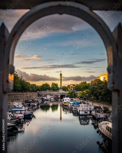 Paris, France Bastille column view from canal saint-Martin Inside geometric shapes photo