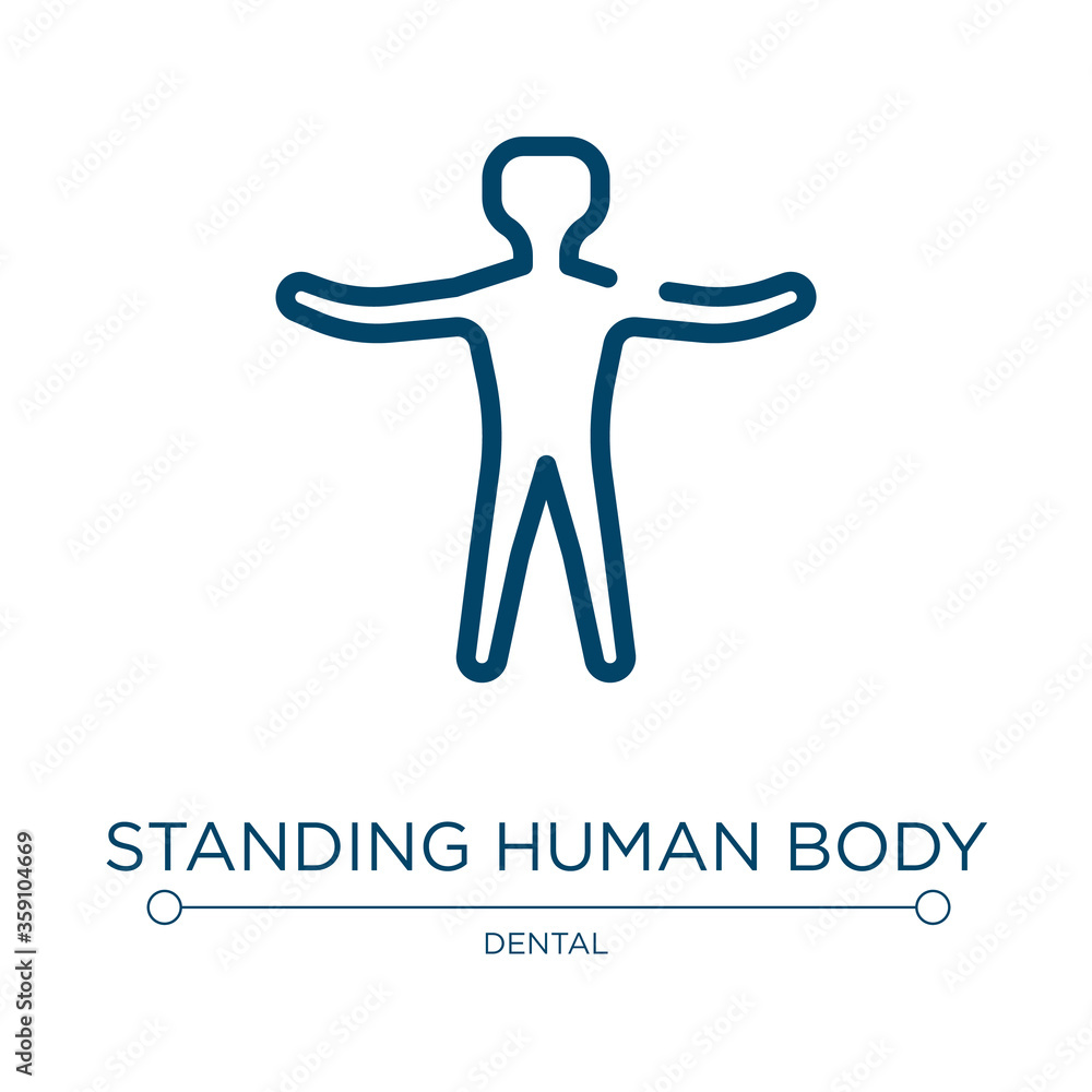 Standing human body silhouette icon. Linear vector illustration from body parts collection. Outline standing human body silhouette icon vector. Thin line symbol for use on web and mobile apps, logo, Standing human body silhouette icon. Linear vector illustration from body parts collection. Outline standing human body silhouette icon vector. Thin line symbol for use on web and mobile apps, logo,