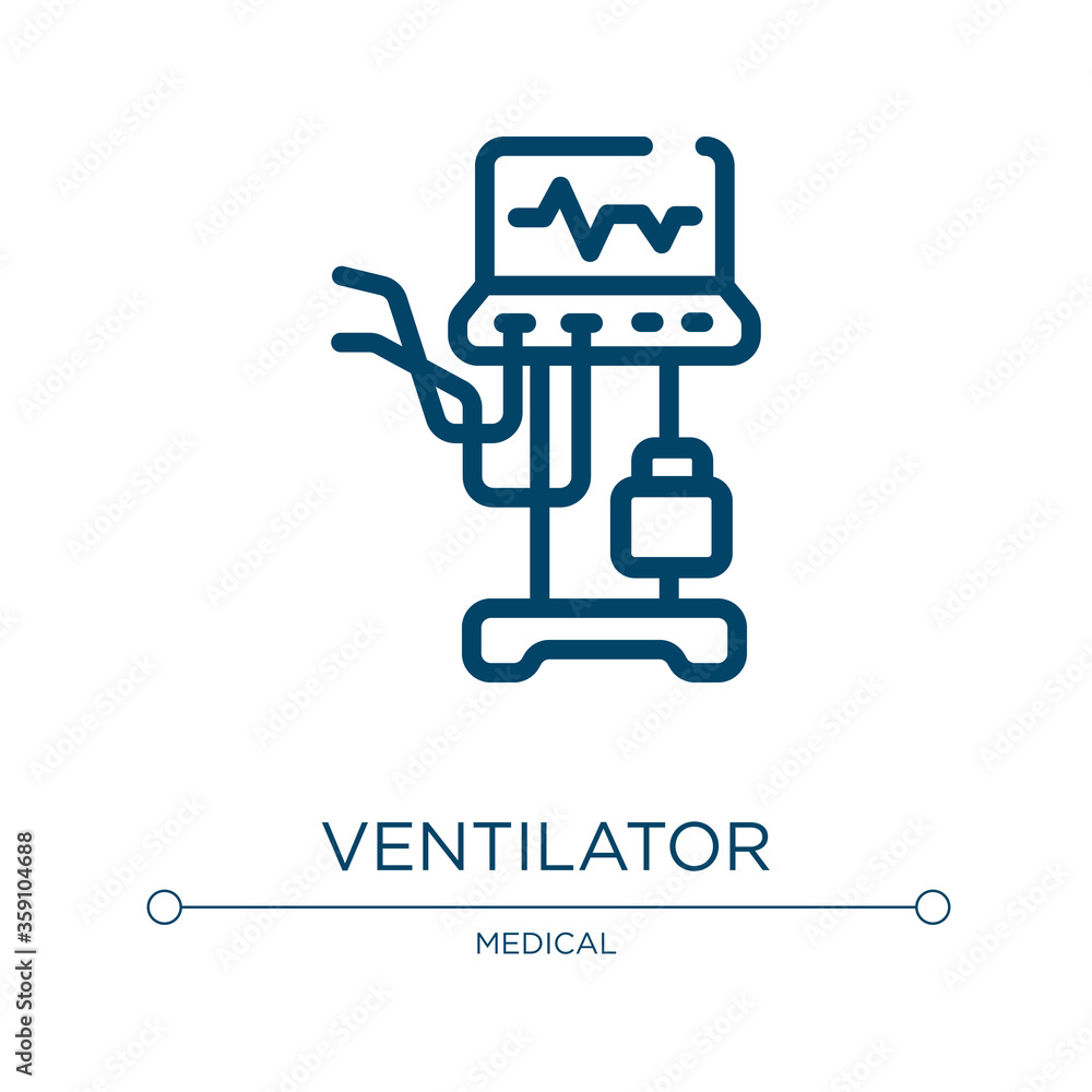 Ventilator icon. Linear vector illustration from medical collection. Outline ventilator icon vector. Thin line symbol for use on web and mobile apps, logo, print media. Ventilator icon. Linear vector illustration from medical collection. Outline ventilator icon vector. Thin line symbol for use on web and mobile apps, logo, print media.
