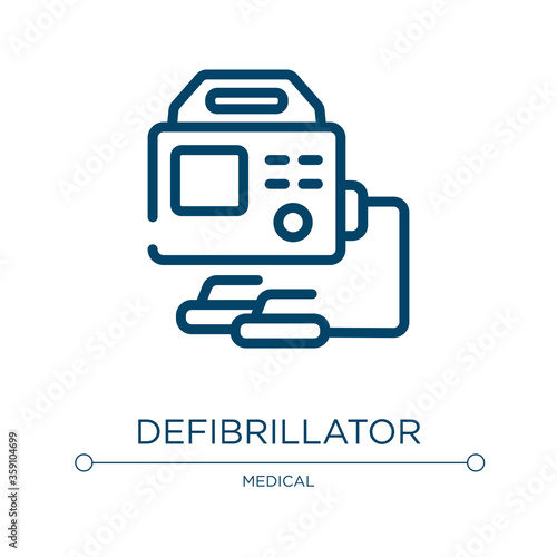 Defibrillator icon. Linear vector illustration from medicine collection. Outline defibrillator icon vector. Thin line symbol for use on web and mobile apps, logo, print media.