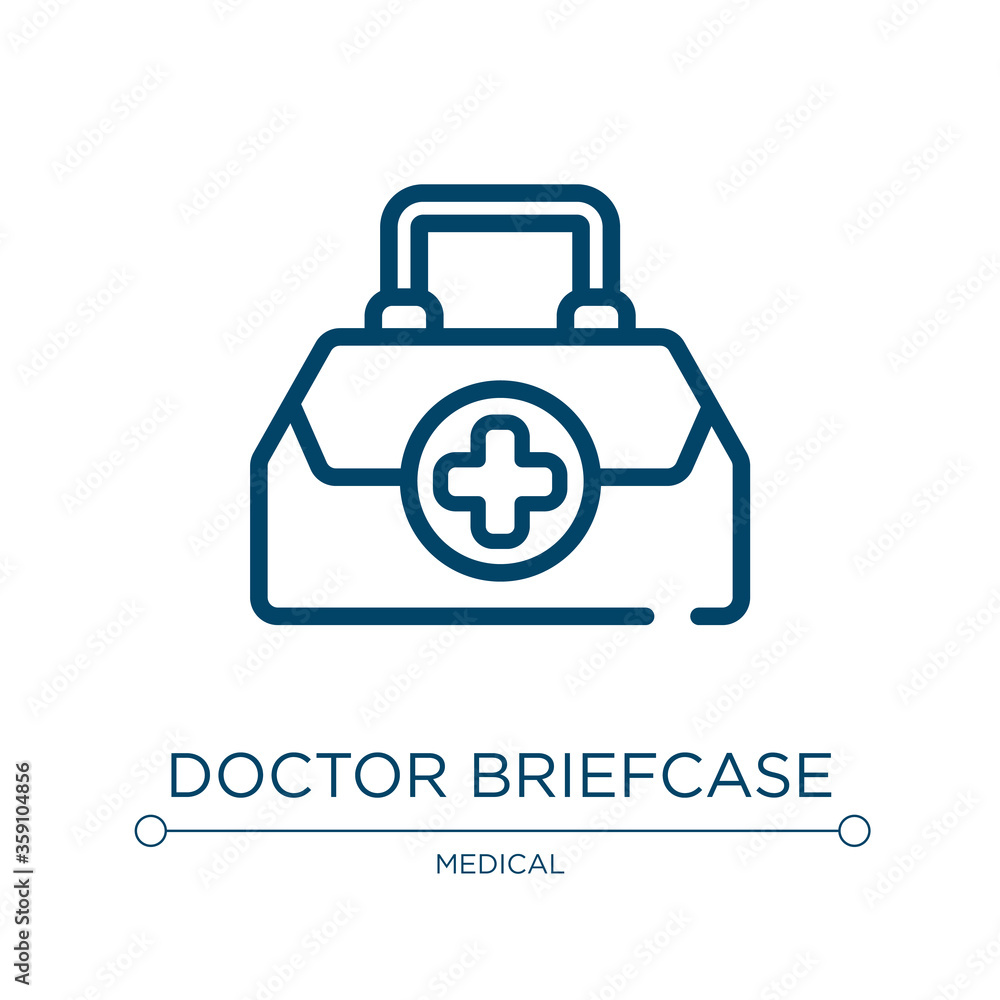 Doctor briefcase icon. Linear vector illustration from medical instruments collection. Outline doctor briefcase icon vector. Thin line symbol for use on web and mobile apps, logo, print media. Doctor briefcase icon. Linear vector illustration from medical instruments collection. Outline doctor briefcase icon vector. Thin line symbol for use on web and mobile apps, logo, print media.