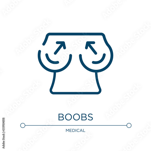 Boobs icon. Linear vector illustration from plastic surgery collection. Outline boobs icon vector. Thin line symbol for use on web and mobile apps, logo, print media.