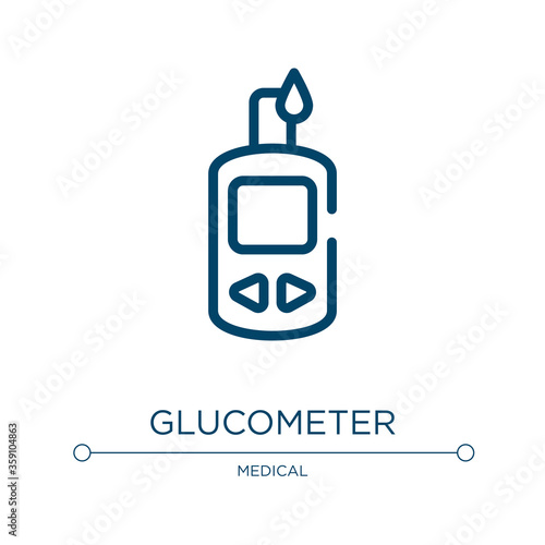 Glucometer icon. Linear vector illustration from medical and health collection. Outline glucometer icon vector. Thin line symbol for use on web and mobile apps, logo, print media.