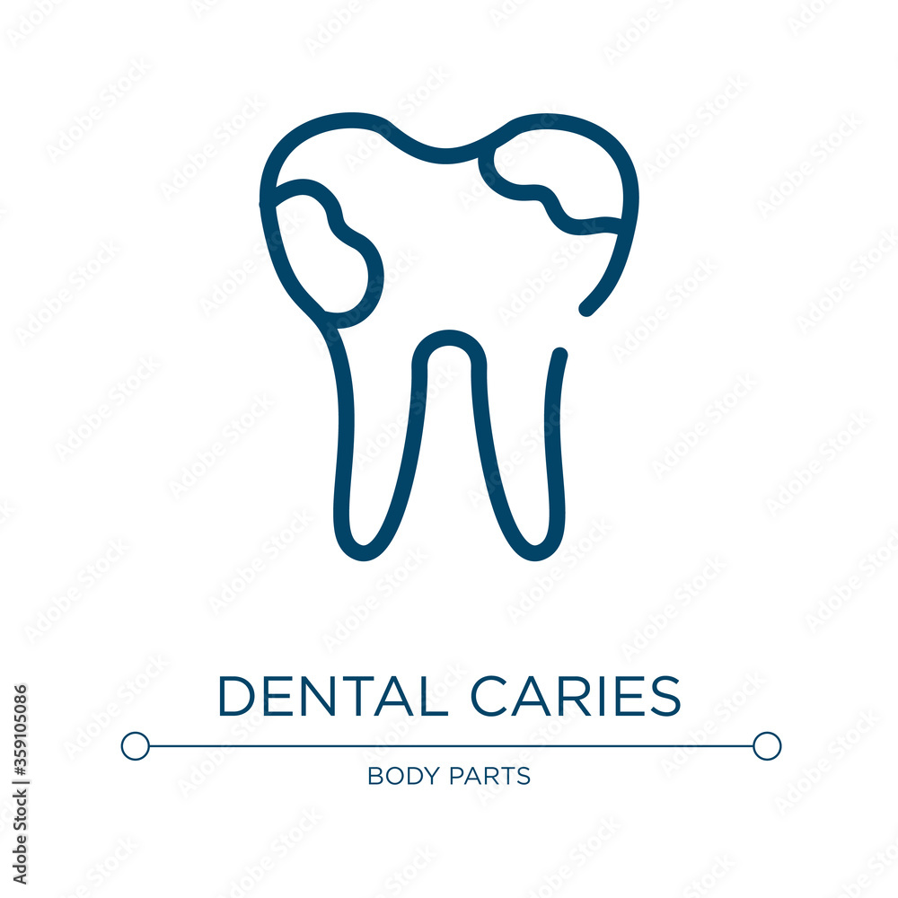 Dental caries icon. Linear vector illustration from dentist collection. Outline dental caries icon vector. Thin line symbol for use on web and mobile apps, logo, print media. Dental caries icon. Linear vector illustration from dentist collection. Outline dental caries icon vector. Thin line symbol for use on web and mobile apps, logo, print media.