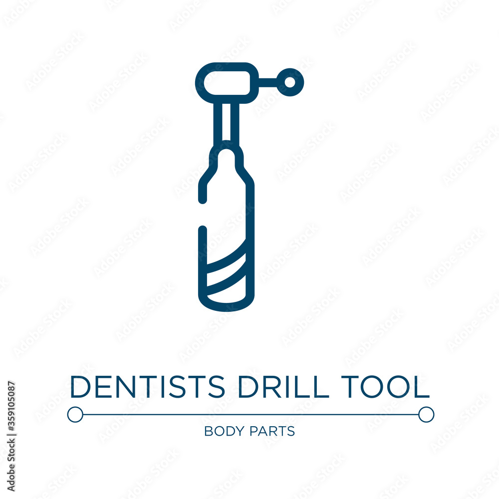 Dentists drill tool icon. Linear vector illustration from dentist collection. Outline dentists drill tool icon vector. Thin line symbol for use on web and mobile apps, logo, print media. Dentists drill tool icon. Linear vector illustration from dentist collection. Outline dentists drill tool icon vector. Thin line symbol for use on web and mobile apps, logo, print media.