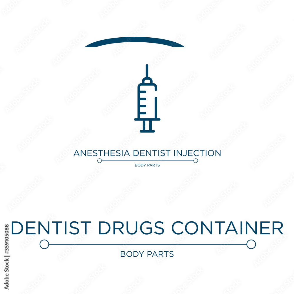 Dentist drugs container icon. Linear vector illustration from dentist collection. Outline dentist drugs container icon vector. Thin line symbol for use on web and mobile apps, logo, print media.