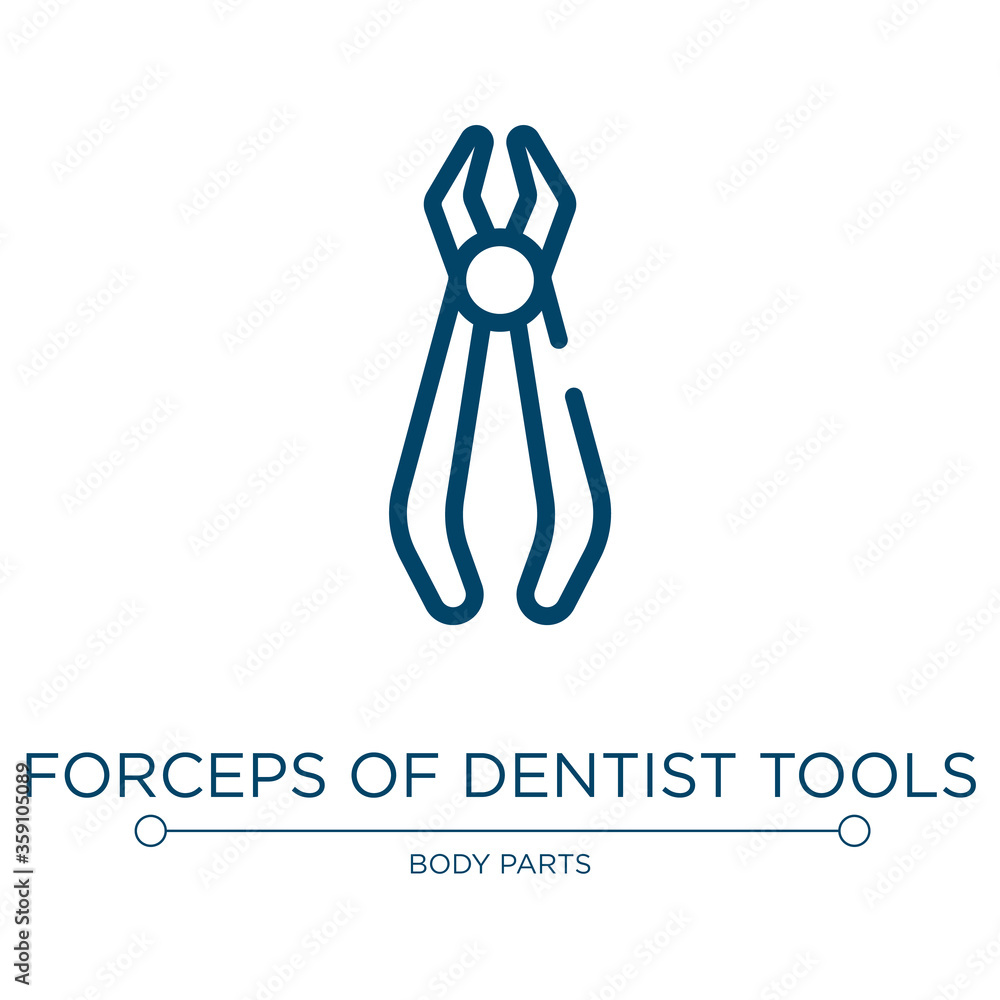 Forceps of dentist tools icon. Linear vector illustration from dentist collection. Outline forceps of dentist tools icon vector. Thin line symbol for use on web and mobile apps, logo, print media. Forceps of dentist tools icon. Linear vector illustration from dentist collection. Outline forceps of dentist tools icon vector. Thin line symbol for use on web and mobile apps, logo, print media.