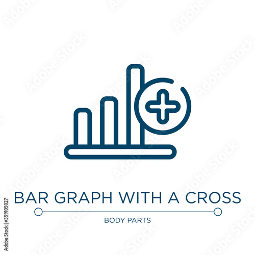 Bar graph with a cross icon. Linear vector illustration from medicine and health collection. Outline bar graph with a cross icon vector. Thin line symbol for use on web and mobile apps, logo, print