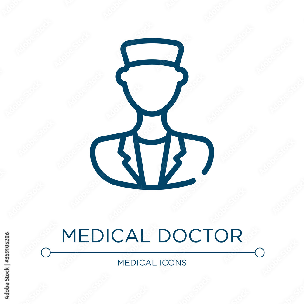 Medical doctor icon. Linear vector illustration from health set collection. Outline medical doctor icon vector. Thin line symbol for use on web and mobile apps, logo, print media. Medical doctor icon. Linear vector illustration from health set collection. Outline medical doctor icon vector. Thin line symbol for use on web and mobile apps, logo, print media.