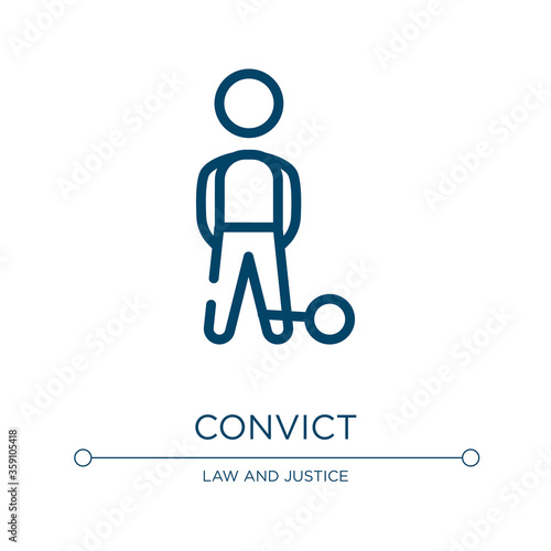 Convict icon. Linear vector illustration from law and justice collection. Outline convict icon vector. Thin line symbol for use on web and mobile apps, logo, print media.